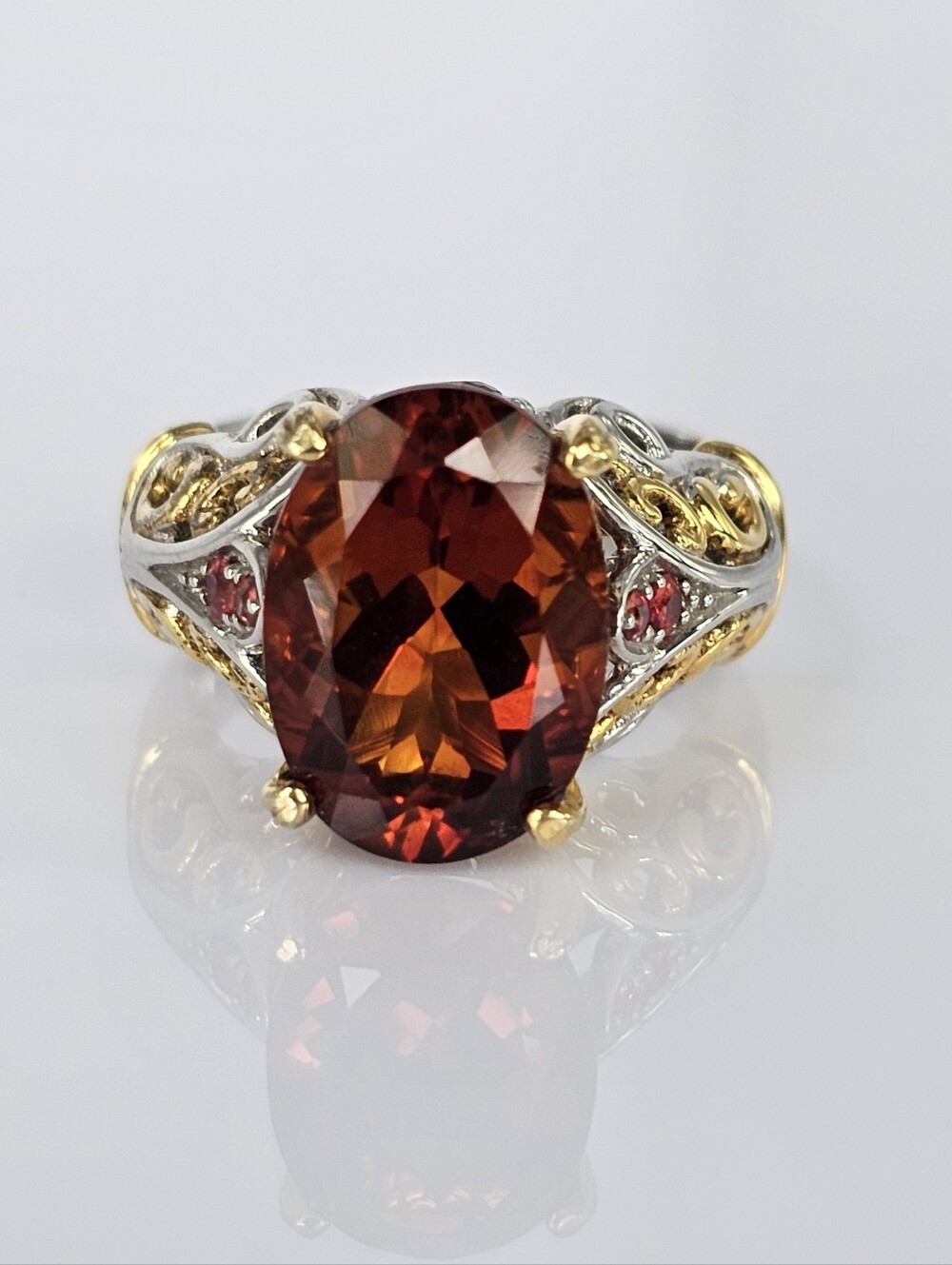 Retired Fire Citrine Padparasha Sapphire Ring 18K Palladium Sterling Silver Sz 7